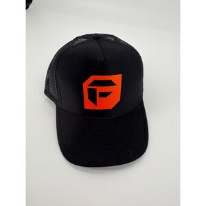 Nissin Cap Black Trucker Hat Adult Orange Logo Snapback‎